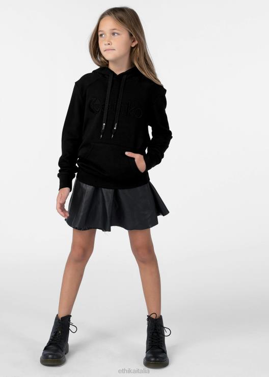 pullover con cappuccio nero ricamato ragazze Ethika 6P2X02031 vestiario