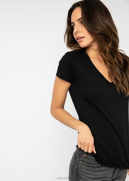 maglietta nera con scollo a V donne Ethika 6P2X01415 vestiario