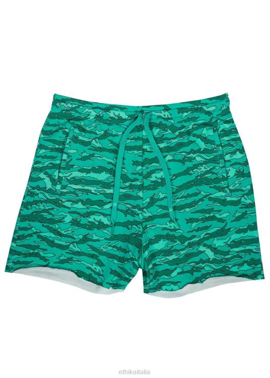 Shorts in felpa con bordi grezzi - tigre pop verde acqua donne Ethika 6P2X01524 vestiario